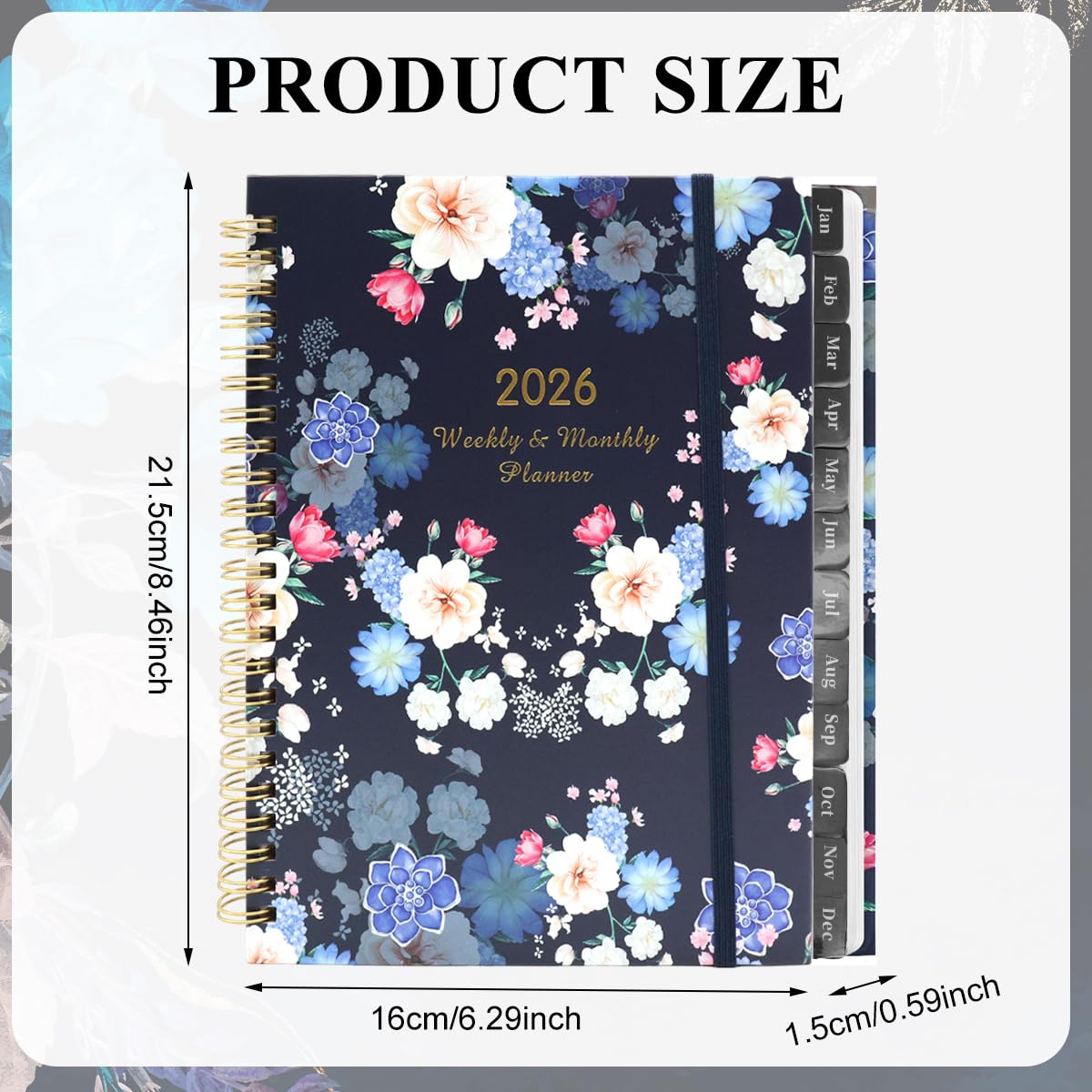 OFIFO Weekly Planner 2026 for Office and Study with Spiral Binding and Floral Hardcover | A5 Organizer Notebook with Elastic Band