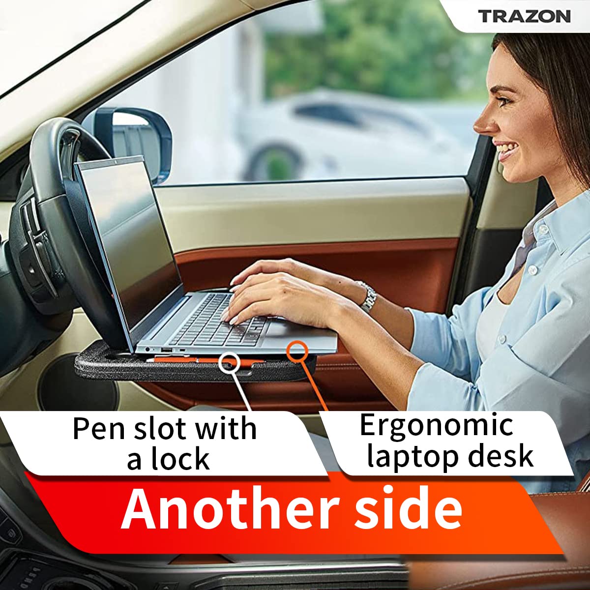 STHIRA Steering Wheel Tray for Laptop and Food with Detachable Hook Design | 11×16.5 in HDPE Car Table