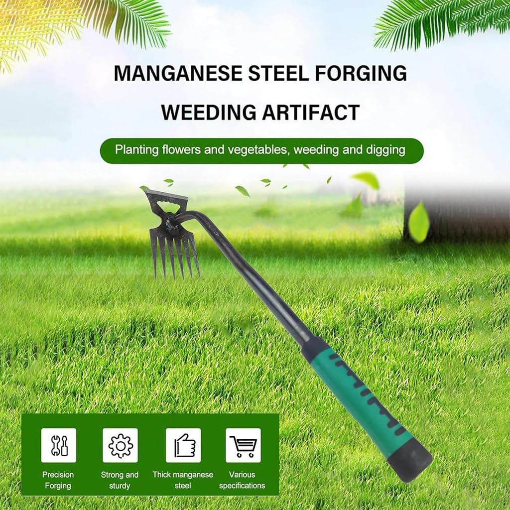HASTHIP Weeder Hand Tool for Garden Use with 6-Claw Steel Head and Rubberized Handle 40cm