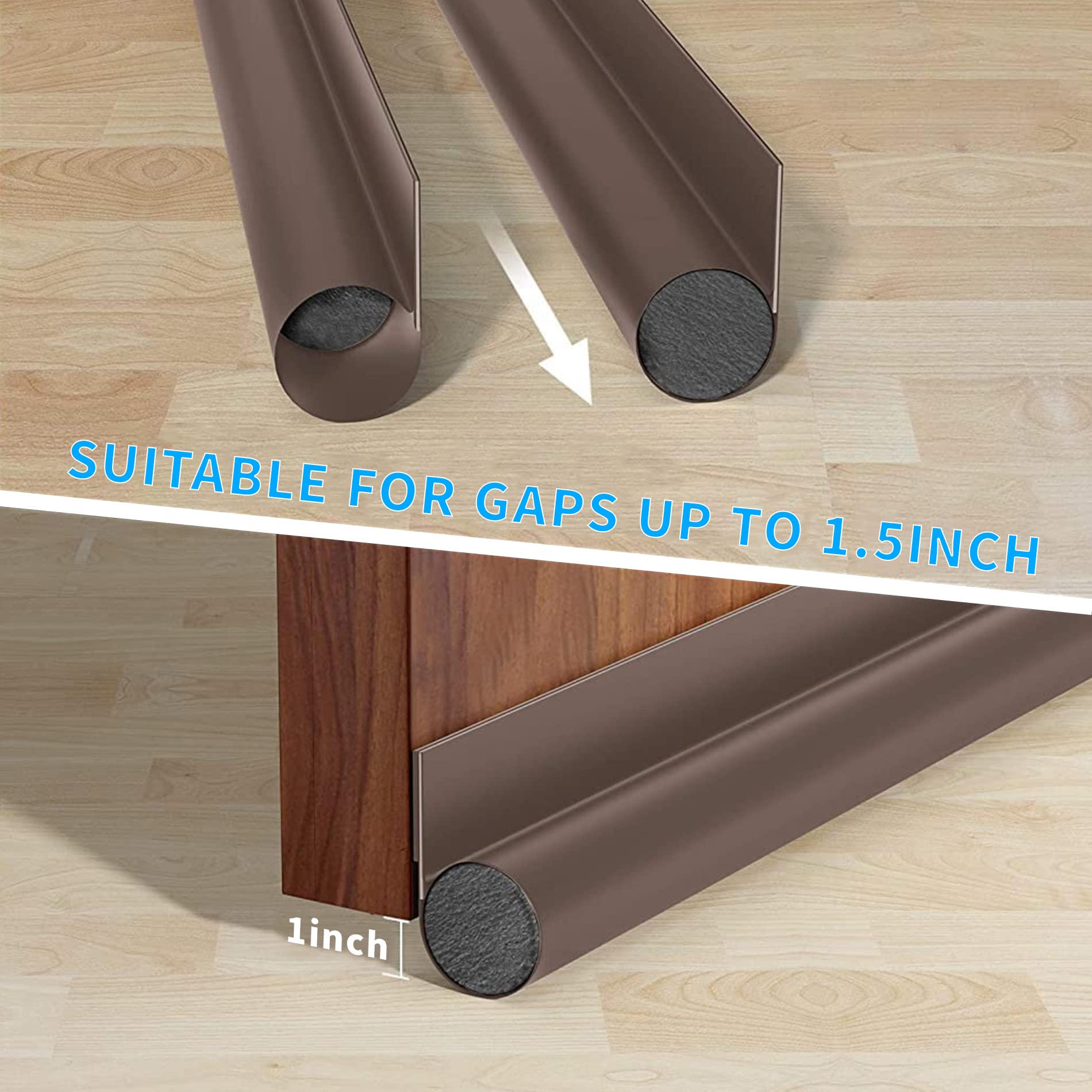 HASTHIP® 2 Pack Door Bottom Sealing Strip, 37.4'' Length Flexible Door Draft Stopper Weather Stripping, Self Adhesive Door Gap Strip Suitable for Interior/Exterior Doors (Brown)