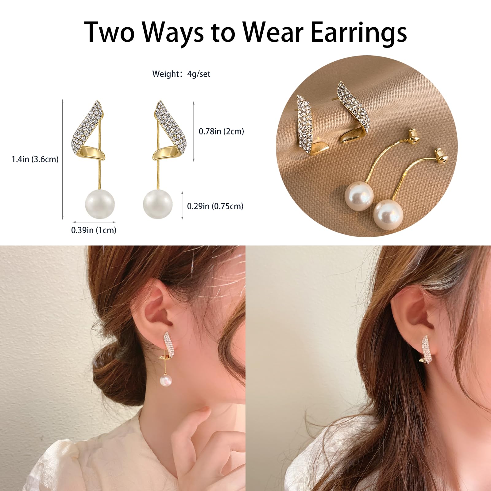Zibuyu Vintage Pearl Dangle Earrings for Women featuring Rhinestone Drops | Elegant Acrylic Pearl Jewelry for Daily and Evening Wear