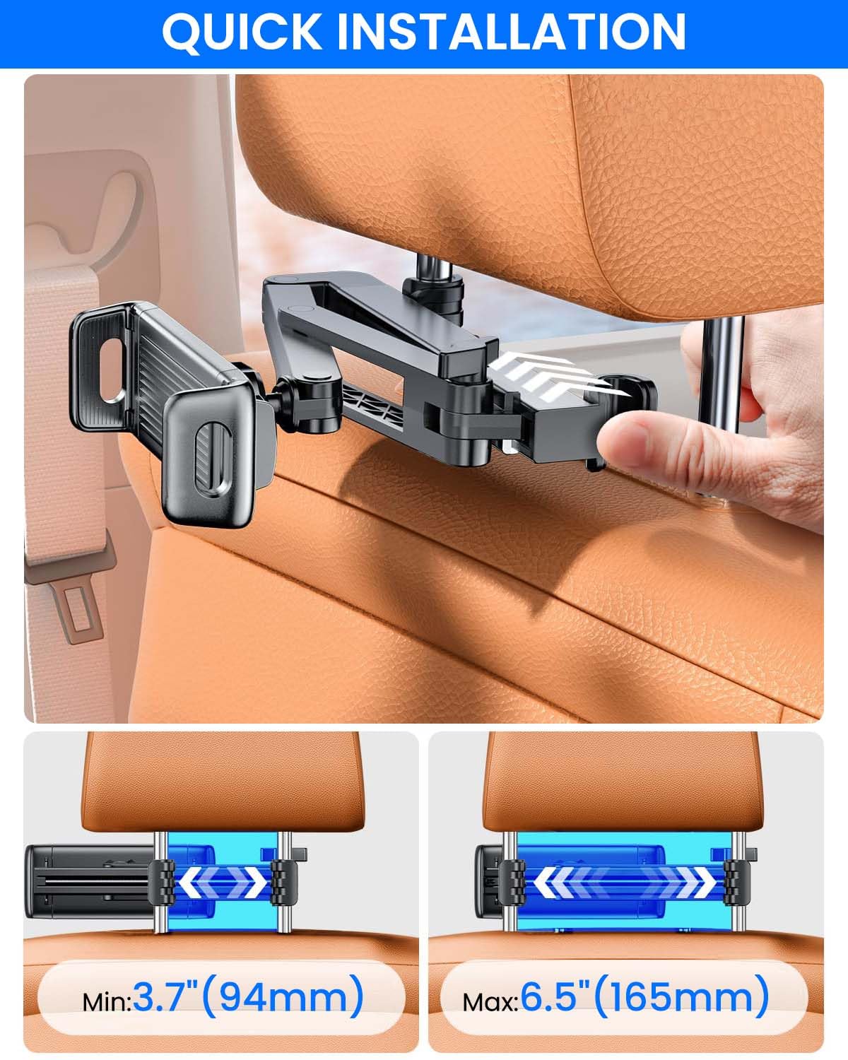 STHIRA Phone and Tablet Holder for Car Back Seat with 360° Rotation and Retractable Arm