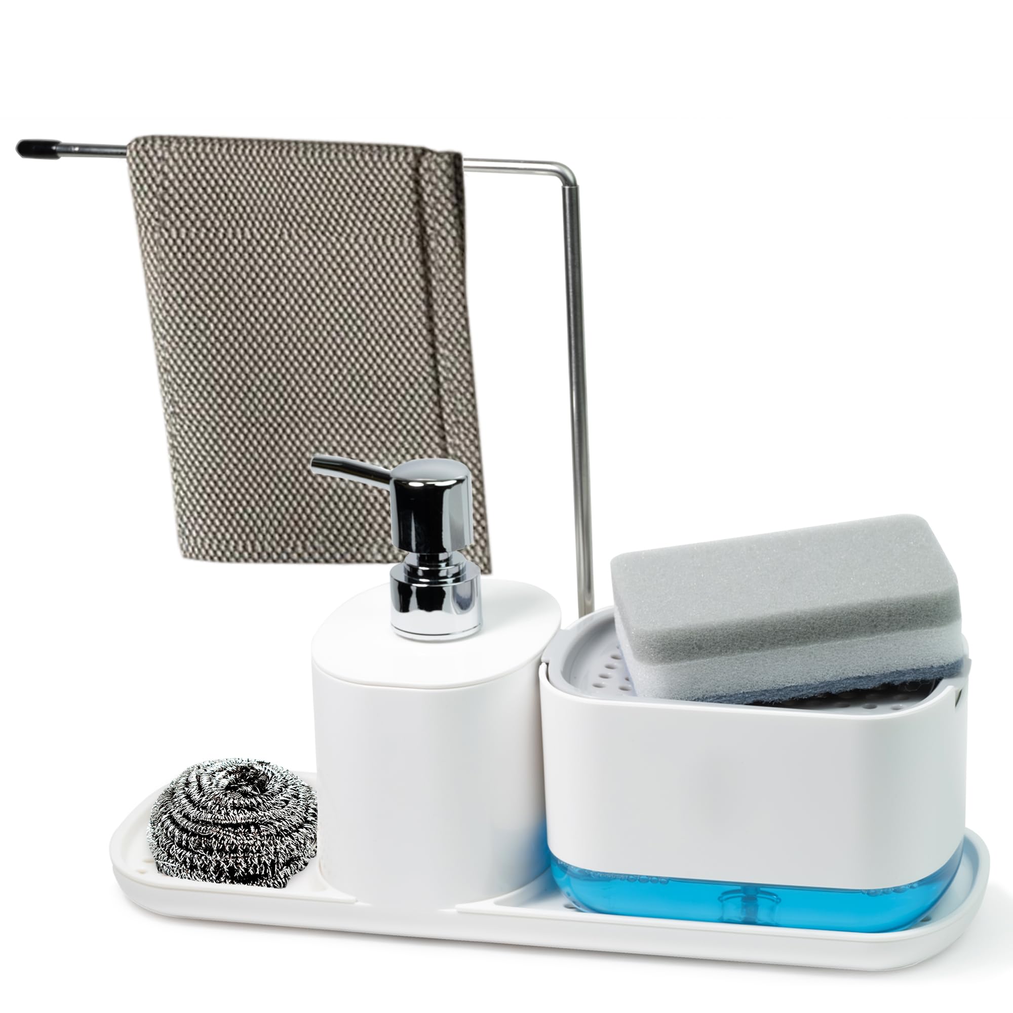 Supvox® 4-in-1 Kitchen Dish Soap and Hand Soap Dispenser, Kitchen Sink Organizer, Sponge Included, White