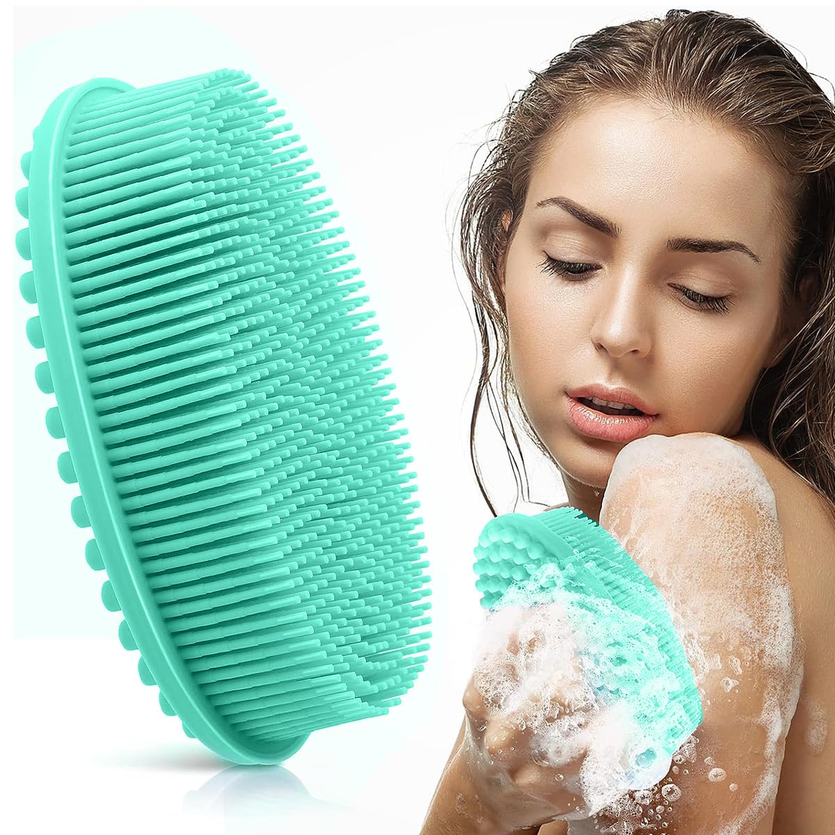 MAYCREATE® Exfoliating Silicone Body Scrubber, Soft Exfoliating Body Bath Shower Scrubber Loofah Brush for Sensitive Kids Women Men All Kinds of Skin, Green