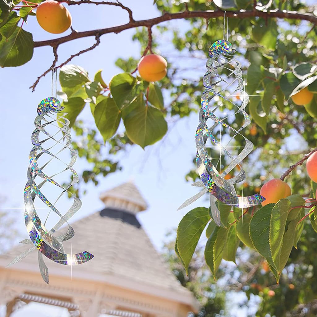 Optifit Anti Bird Reflective Spiral for Yard and Garden with 15.8 in Spinning Blades | 3 Pack Silver Hanging Deterrent