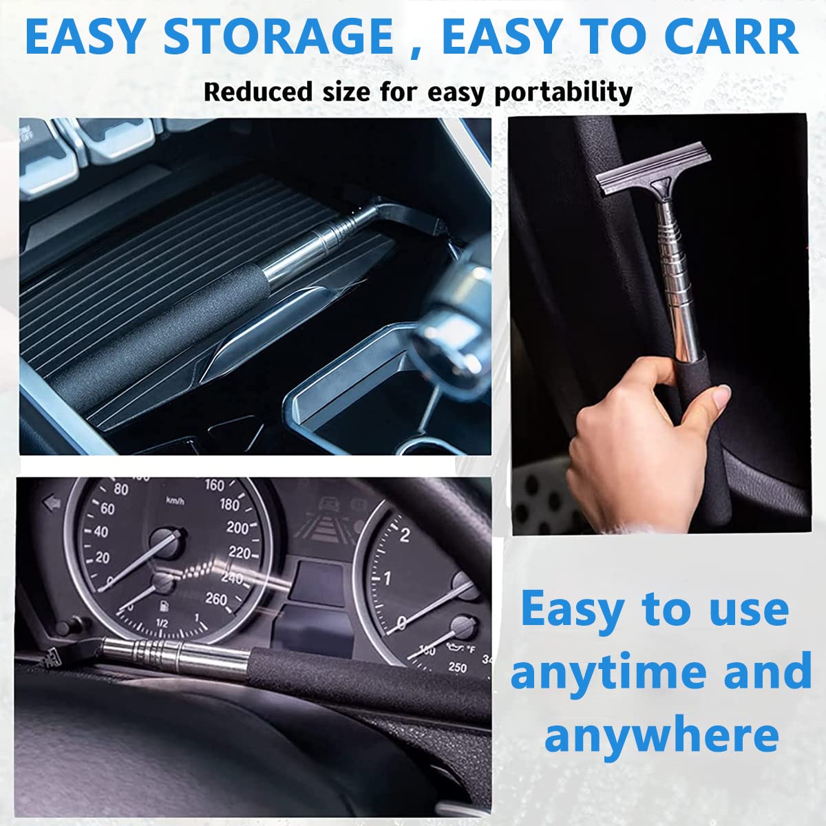 Car Rearview Mirror Wiper for Safe Driving with Retractable 38.6 in Rod and 2.5 in Rubber Head