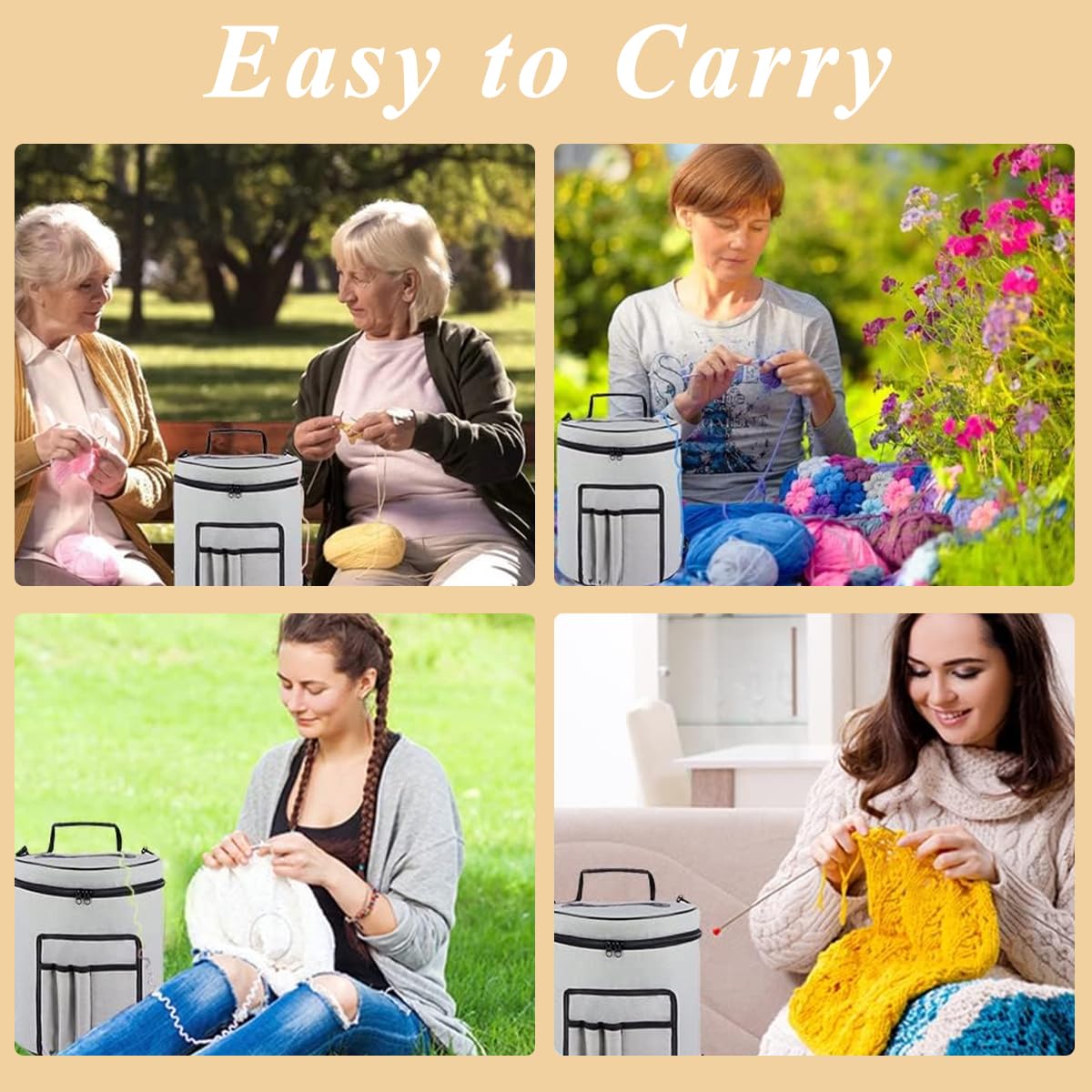 HASTHIP Crochet Bag Organizer for Knitting and DIY Crafts with 30x27cm Canvas Design | Tangle-Free Yarn Holes