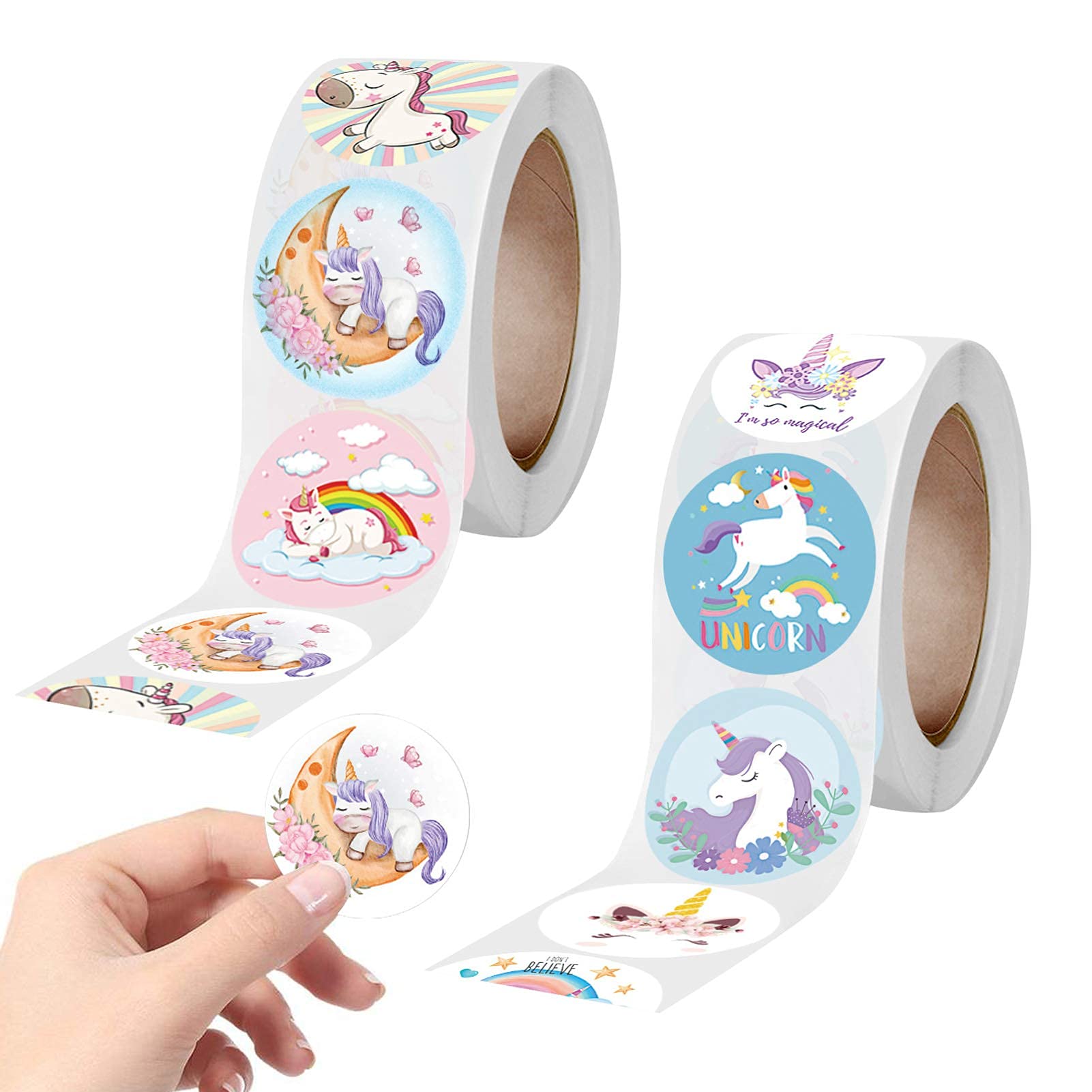 HASTHIP  1000 Pieces Unicorn Stickers for Kids Label Stickers DIY Stickers 1 inch Self Adhesive Decoration Stickers for School/Birthday/Party/Book/Gift Bag Decorations