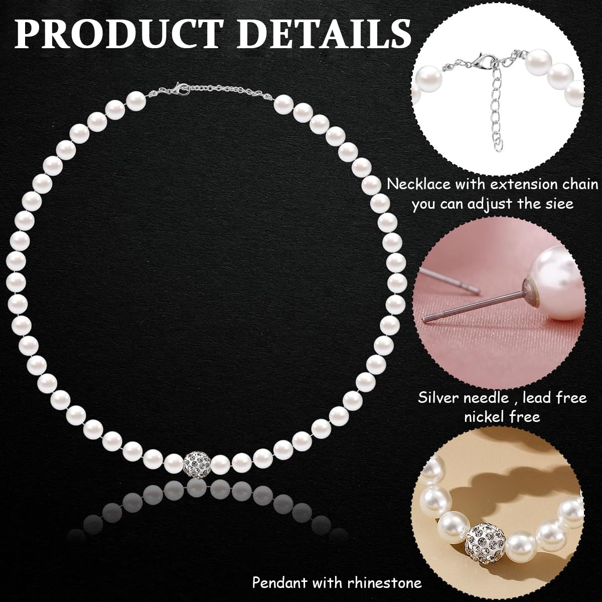 Venzina White Pearl Jewellery Set for Women with 18 in Necklace 7 in Bracelet and Earrings | Elegant Gift for All Occasions