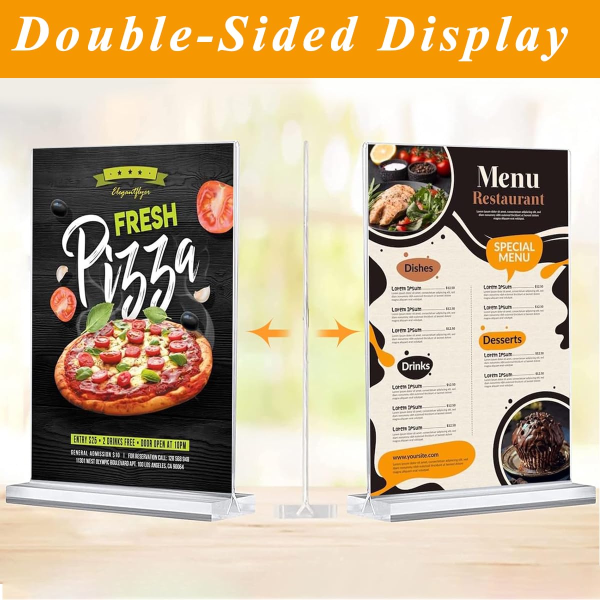 OFIFO Acrylic Display Stand for Menus and Posters 6 Pack 8.5x11 Clear Double Sided | Tabletop Sign Holder for Restaurant and Office
