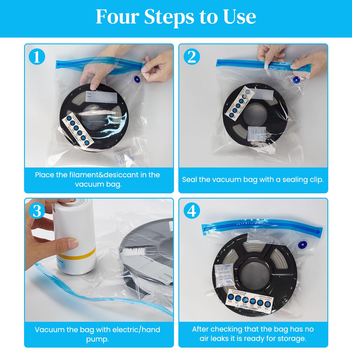 Serplex 3D Printer Filament Vacuum Storage Bags with Electric Air Pump and 10 Bags 300x340mm | Moisture Protection for 1kg Spools