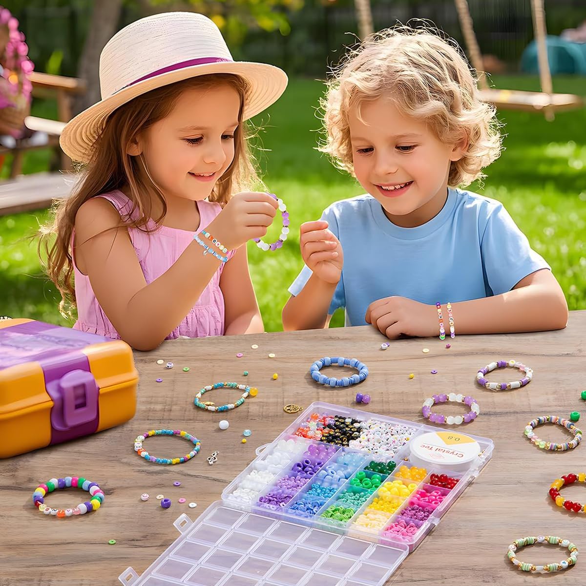 SANNIDHI Beads Kit for Bracelet Making with 24 Colors and 7 Types including Charms | DIY Jewelry Set for Kids and Adults