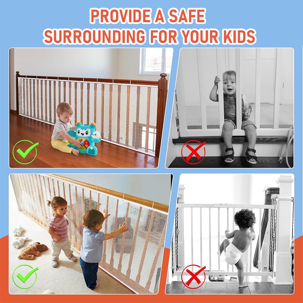 SNOWIE SOFT Baby Safety Net for Stairs and Balconies with 20 Zip Ties | 9.8 ft x 3.3 ft Polyester