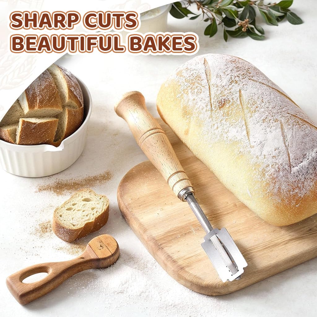 Supvox Bread Lame with 5 Replaceable Blades and Wooden Handle for Sourdough Scoring | Stainless Steel Tool for Professional Bread Baking