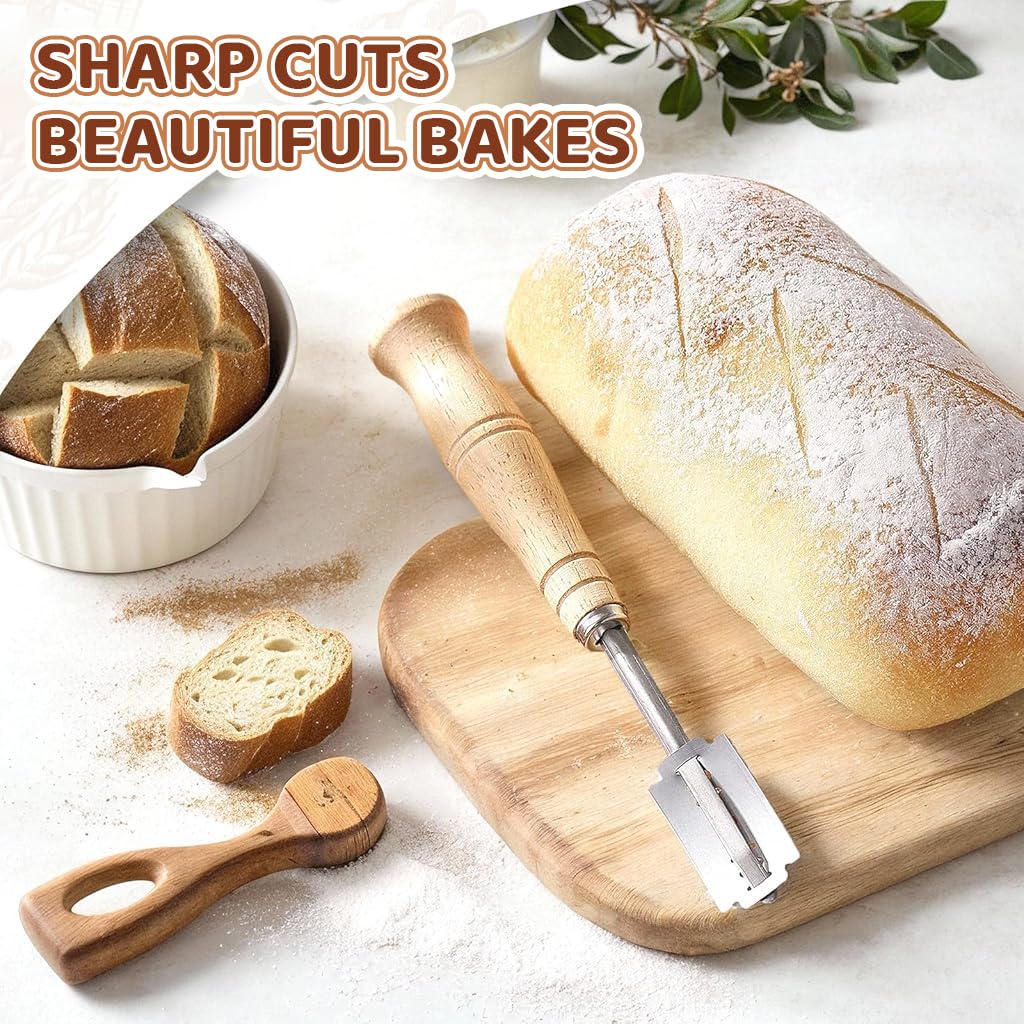 Supvox® Bread Lame Stainless Steel Bread Lamp Sleek Wooden Handle Bread Razor Professional Baking Kitchen Bread Lame for Sourdough, Ciabatta, Country Bread