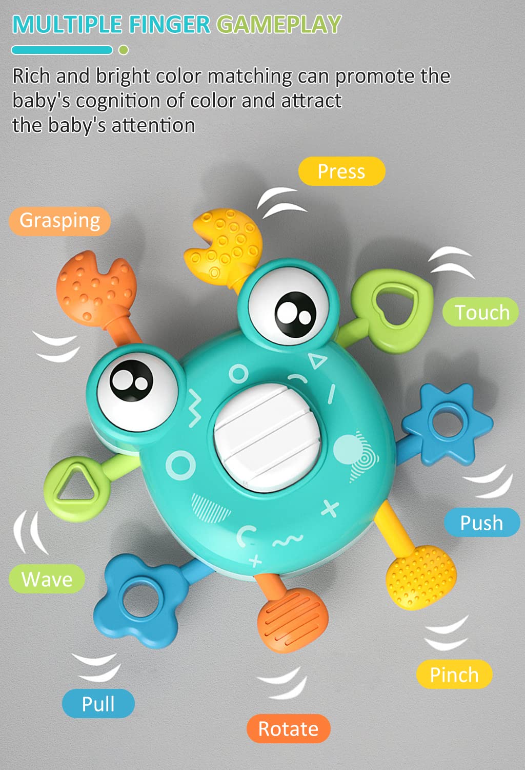 PATPAT Sensory Toys for Kids featuring Pull String Crab Design with Food Grade Silicone | Montessori Fine Motor Skill Toy for Babies 6+ Months