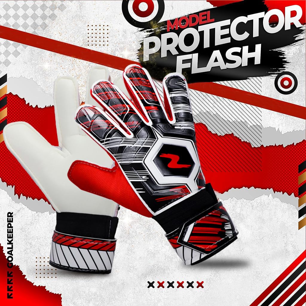 Proberos Goalkeeper Gloves for Football with Double Wristband and 14cm Palm Size | Latex Palm Grip for Teens and Adults