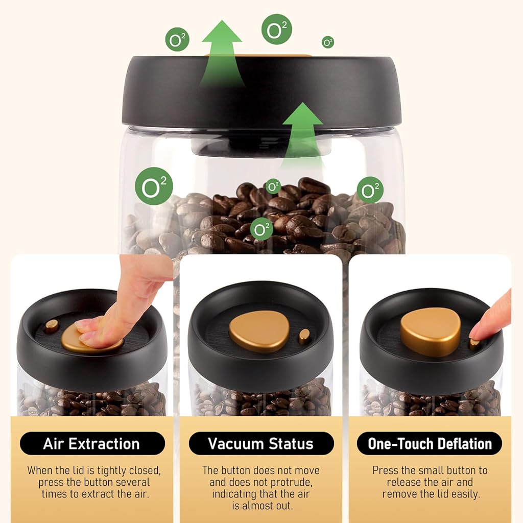 HASTHIP® Food Coffee Bean Storage Containers with Lids Airtight, Plastic Wide Mouth Mason Jars Vacuum Sealer, 1200ml