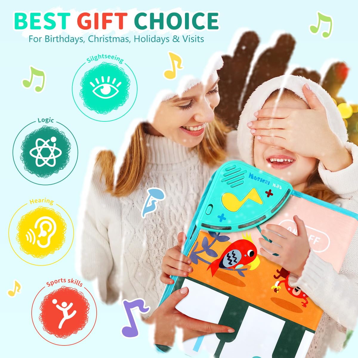 PATPAT Piano Keyboard Musical Mat for Kids 43.3x14.2in with 10 Sounds | Educational Toy