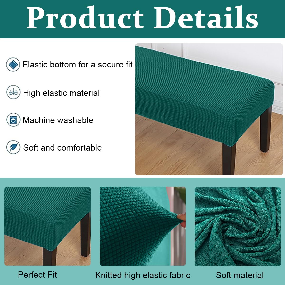 HASTHIP Bench Cover for Dining Room Benches 42–55 in with Stretch Jacquard Fabric | Blue Washable Protector