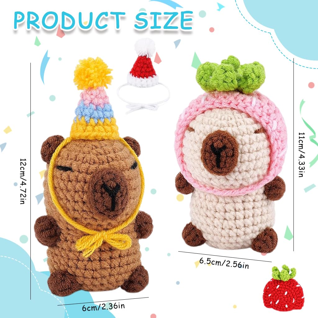 PATPAT DIY Capybara Crochet Kit for Beginners with Hooks and Colored Yarns Set of 2 | Pink and Brown 4.72 in Stuffed Toys Gift Craft