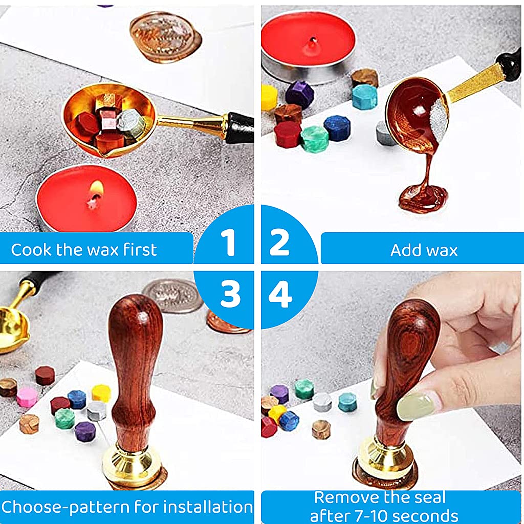HASTHIP Wax Seal Stamp Set for Invitations and Gifts with 7 Copper Seals & Wooden Hilt | 2.5 cm Stamp Diameter