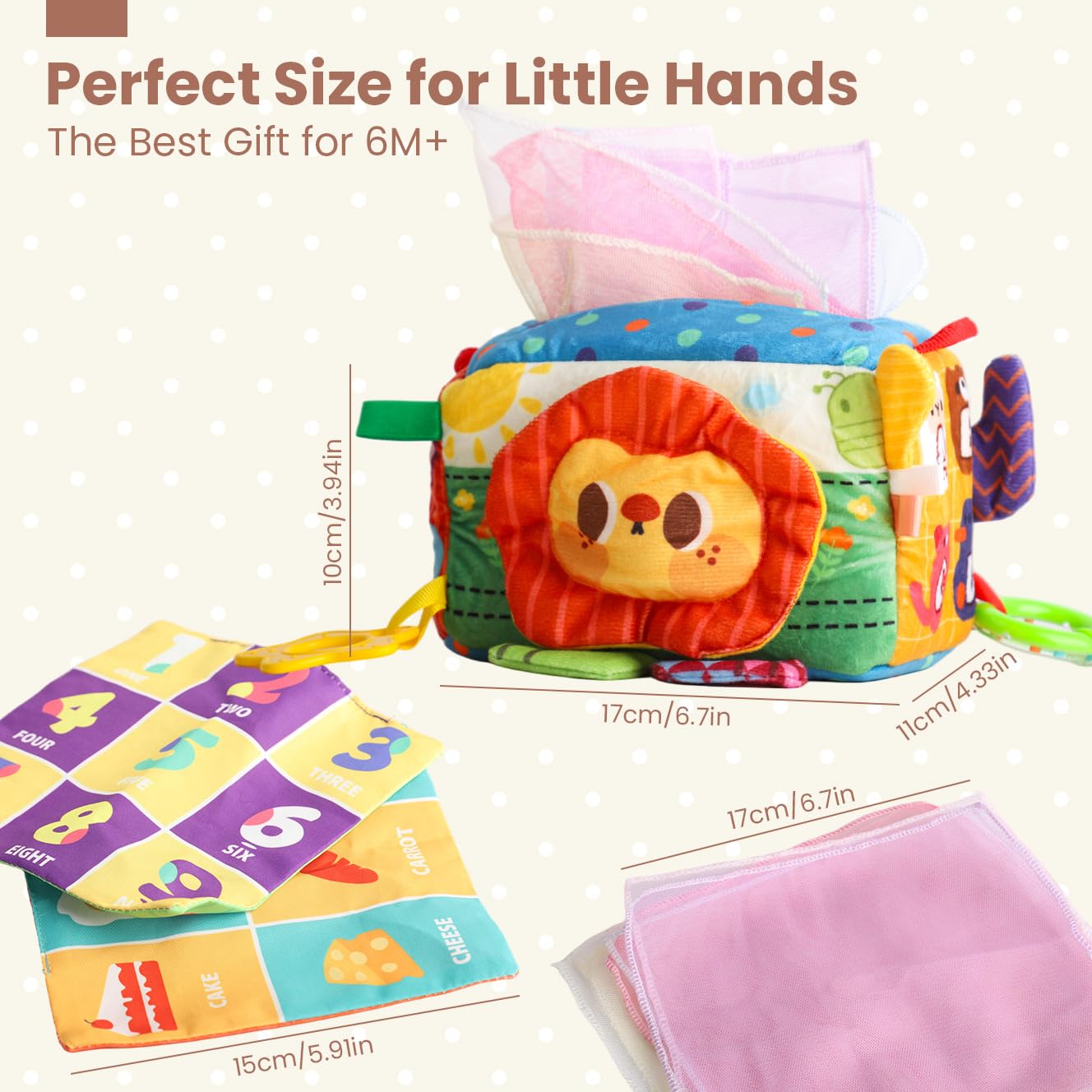 SNOWIE SOFT Soft Tissue Box Baby Toy with 6 Crinkle Tissues and Mirror | Montessori Sensory Play