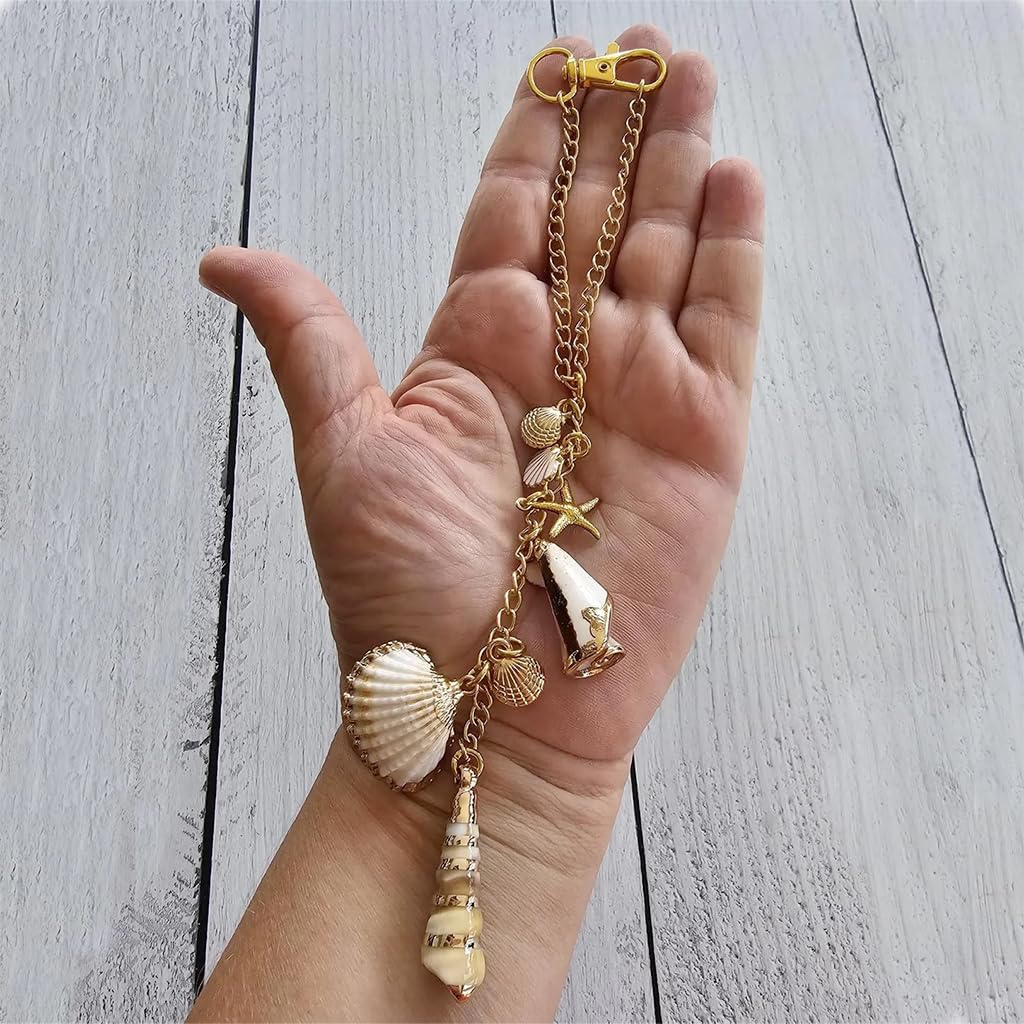 STHIRA Sea Shells Car Decor for Rear View Mirror with 8 in Hanging Charm and Metal Clasp | Boho Coastal Accent