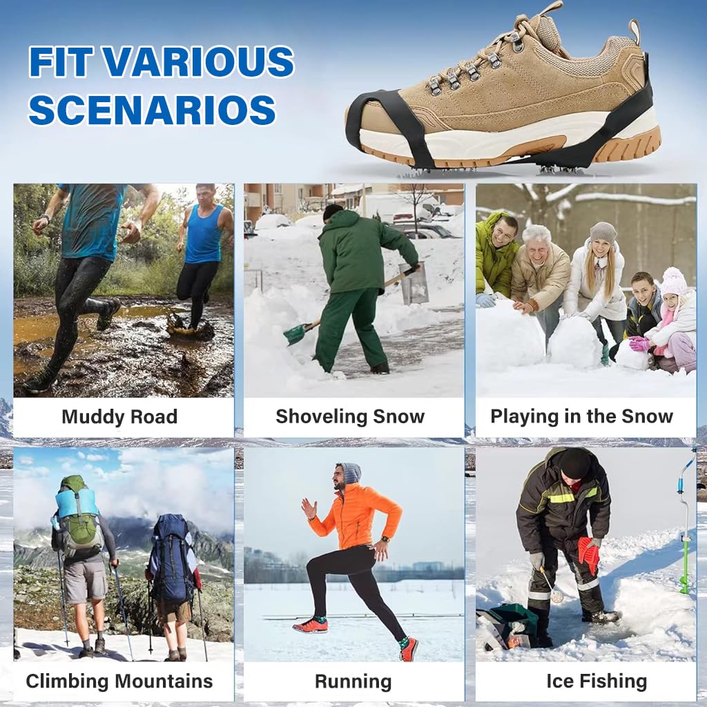 Gustave Spikes Crampons for Ice and Snow Walking featuring 10 Cleats Design and Stainless Steel | L Size 9×5.8 in