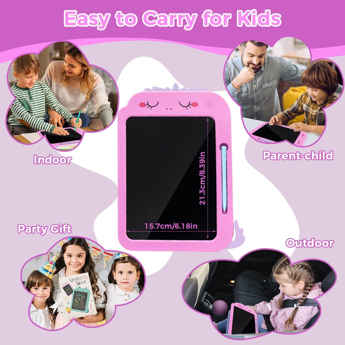 PATPAT LCD Writing Tablet for Kids featuring One Button Clear | 7.8x10.7 in Pink Pad
