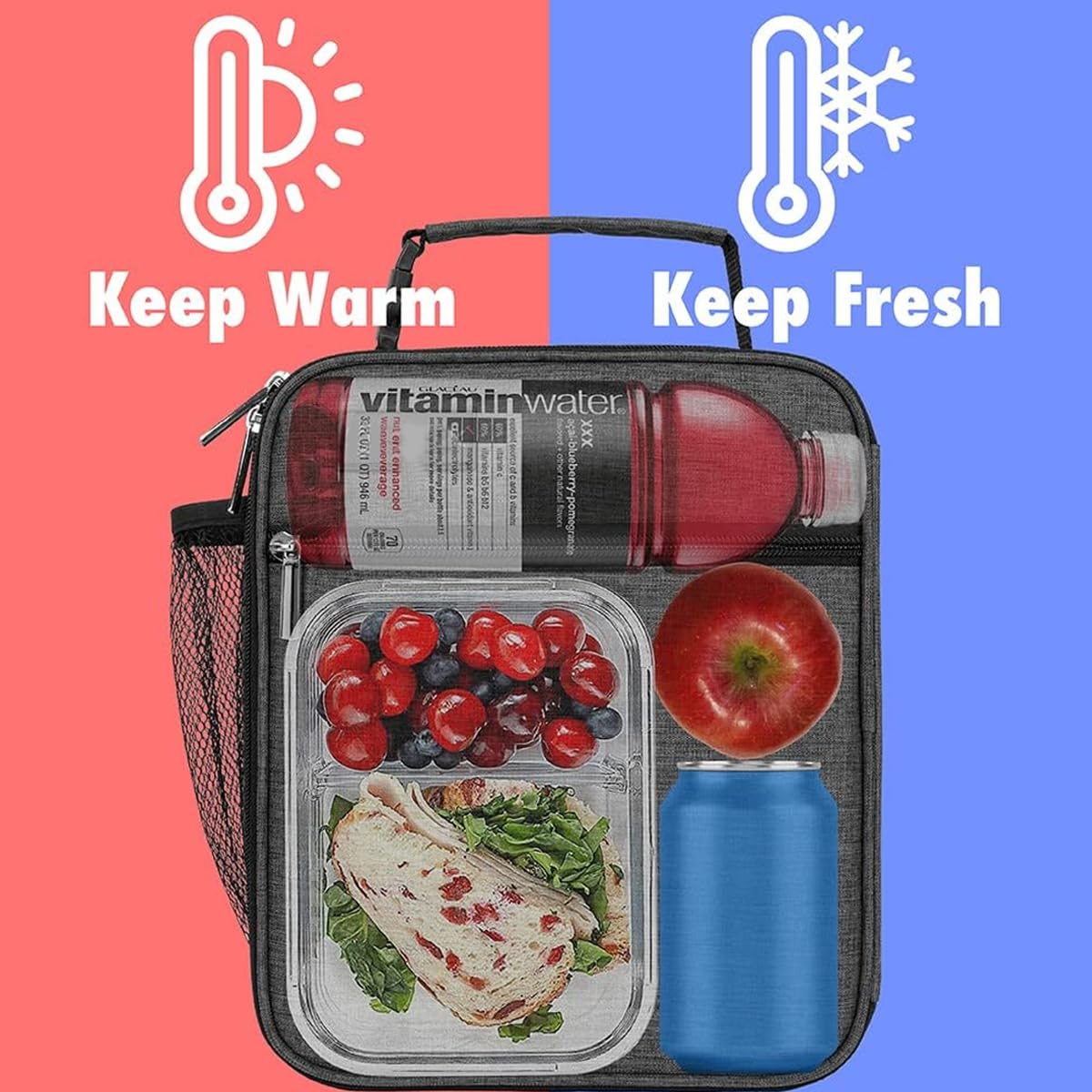 Venzina Lunch Box for Work and Picnic with Quick Release Buckle Handle 8.7×4.5×10.2 in Grey | Insulated Oxford Fabric for Men and Women