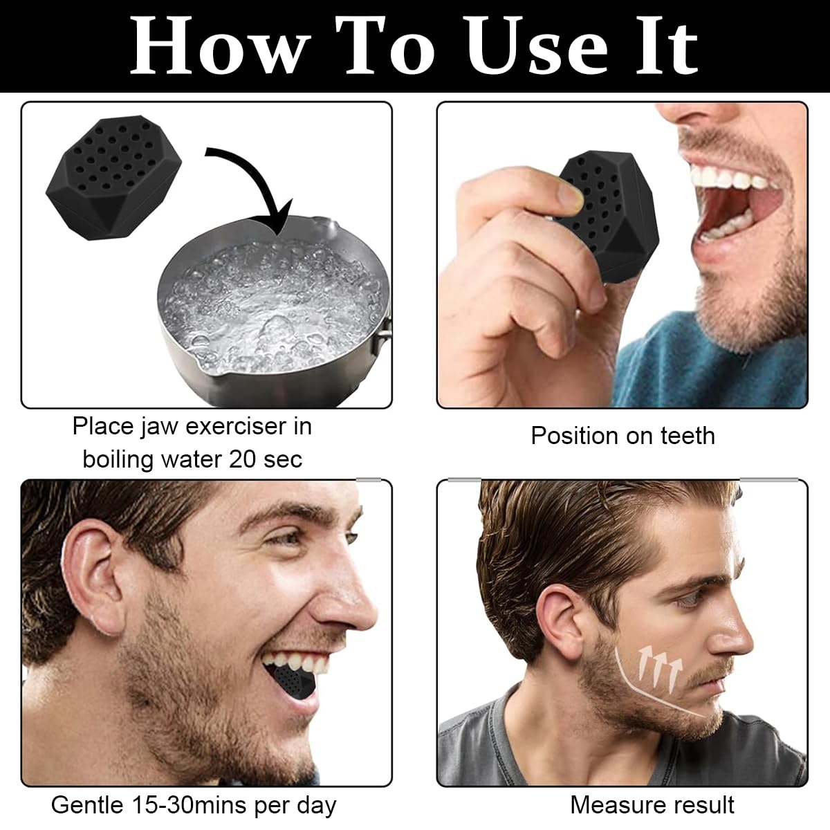 MAYCREATE Jawline Exerciser for Facial Toning with 2pcs 45lbs Silicone Trainers | Black