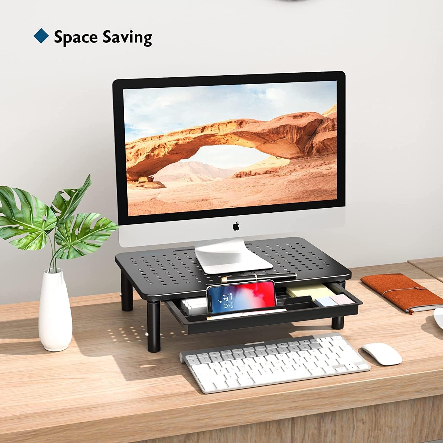 ZORBES Monitor Stand for Desk with 3 Adjustable Heights and Drawer | Metal Riser Holds 40lbs