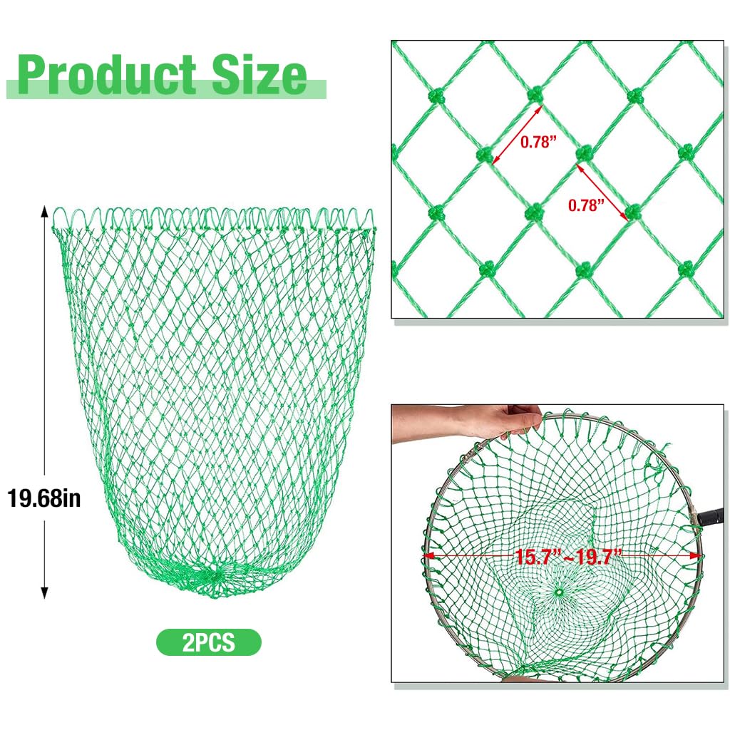 Proberos® 2Pcs Replacement Nets for Fishing Landing Net Frame 40-50cm Diameter Replacement Net 2 inches Mesh Fishing Net Replacement Universal Fishing Landing Net Replacement