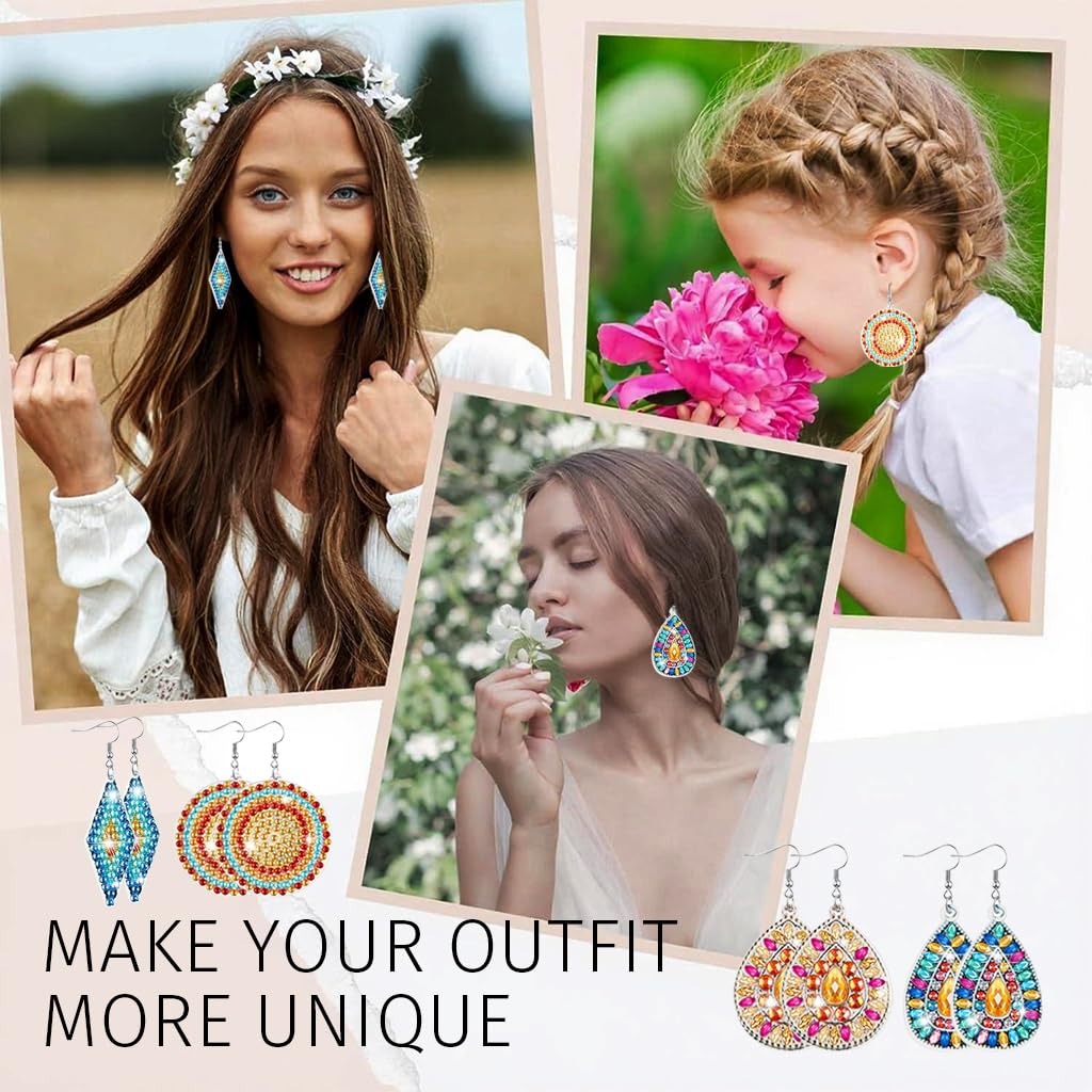 HASTHIP Diamond Painting Earrings Kit for Women with 4 Pairs Sparkling Fish Hook Designs | DIY Jewelry Gift Set