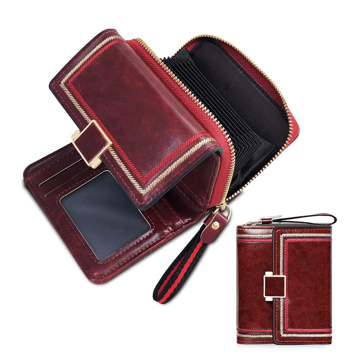 PALAY® Women Purse PU Leather Wallet Card Bag for Women RFID Card Bag Vintage Burgundy Red Women Wallet Clutch Bag Gift for Women