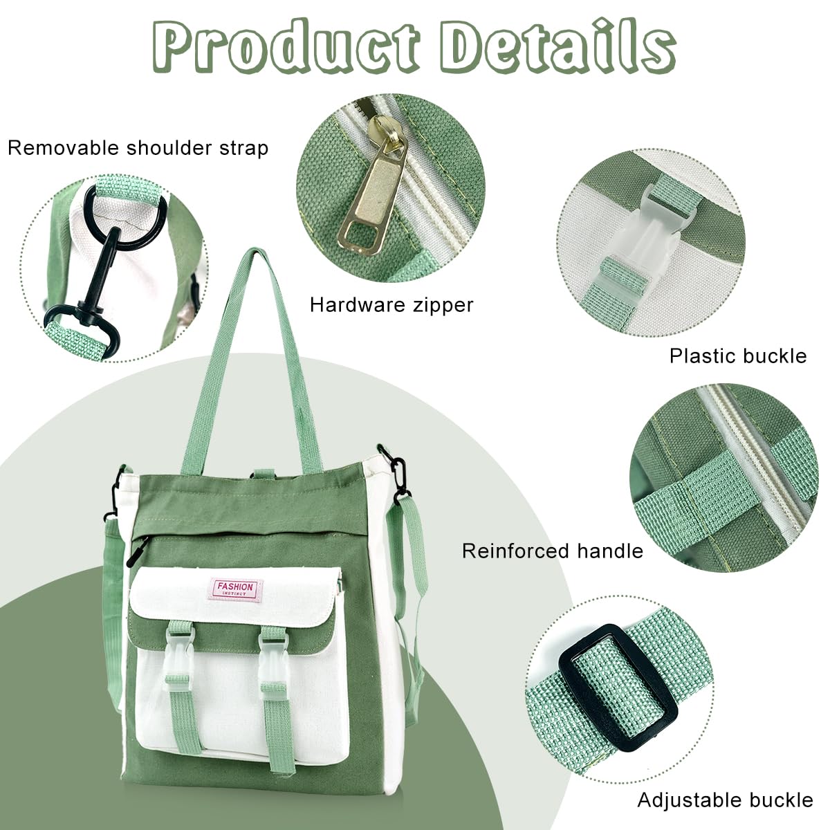 PALAY Tote Bag for College with Adjustable Backpack Straps and Easy Access Pouch 29x33cm