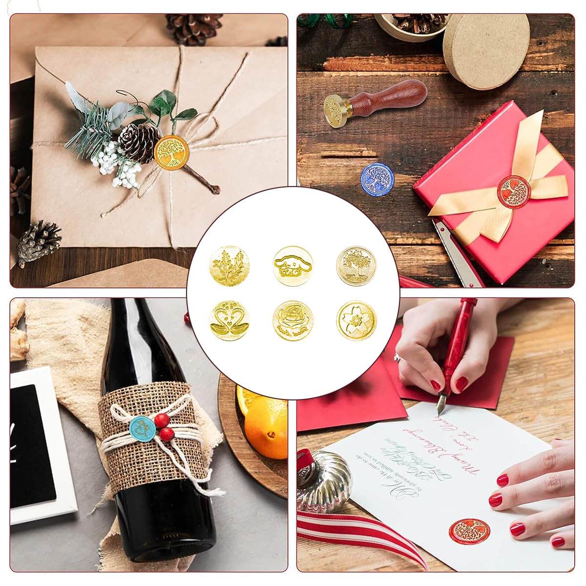 HASTHIP Wax Seal Stamp Kit for Gift Sealing with 400 Beads and 6 Pattern Stamps | Multicolor Wax Set