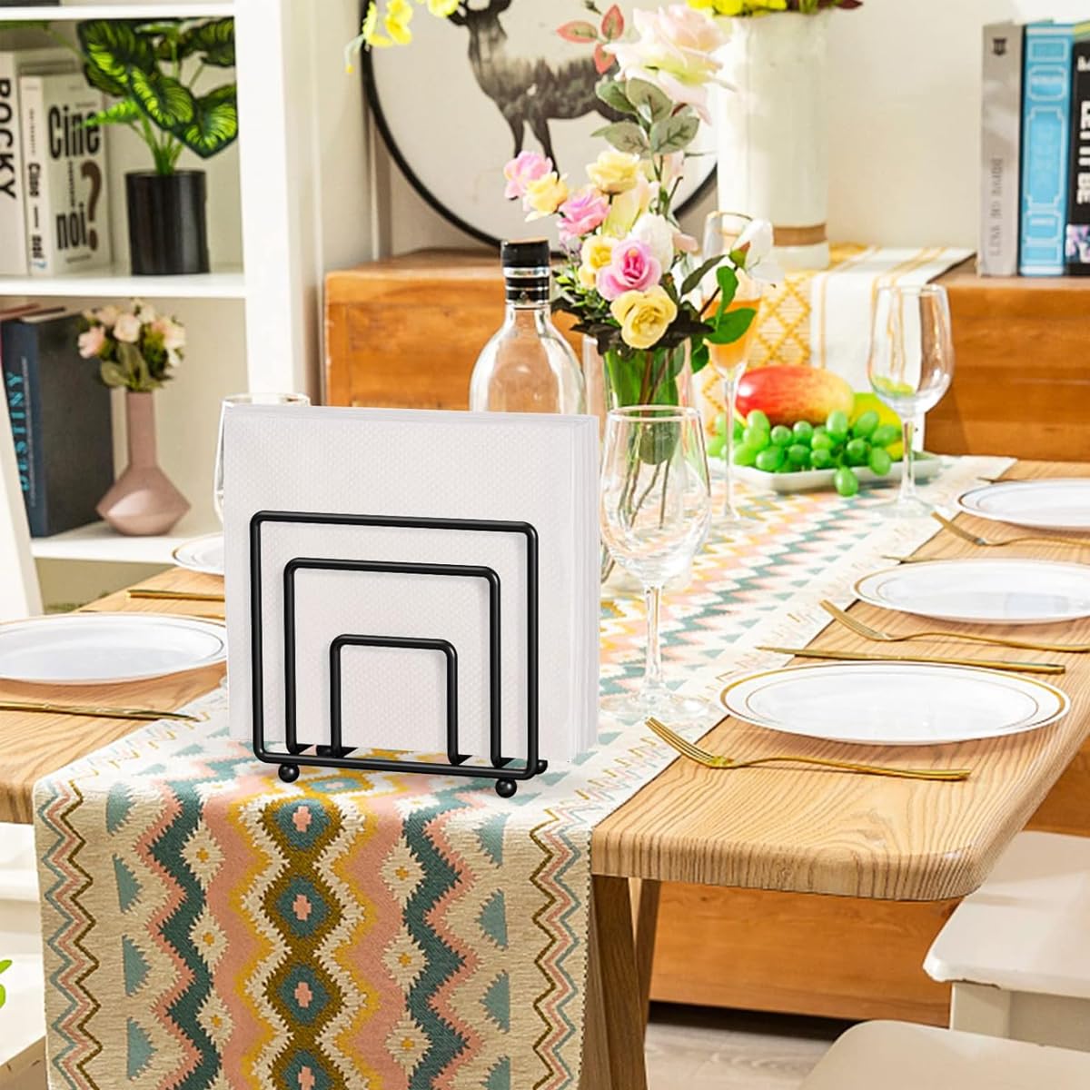 Supvox Napkin Holder for Dining Table with 13.7x5.5x12.8 cm Vertical Design | Black Iron