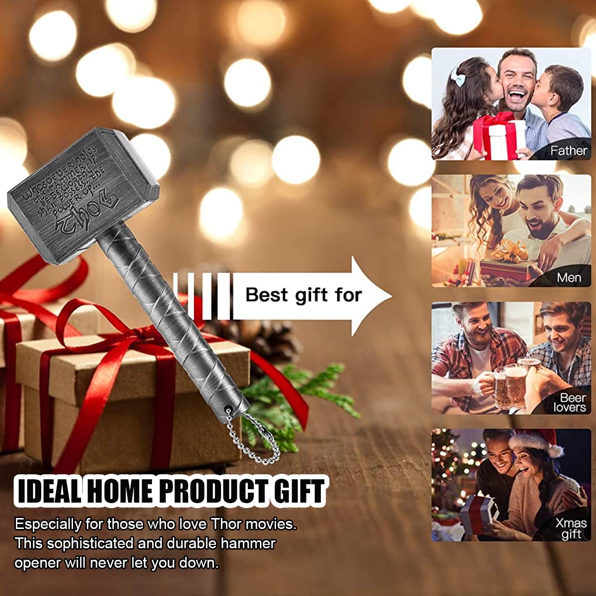 HASTHIP Bottle Opener for Party with 17×5 cm Easy Grip Handle and Thor’s Hammer Design | Metal Gift for Wine Lovers