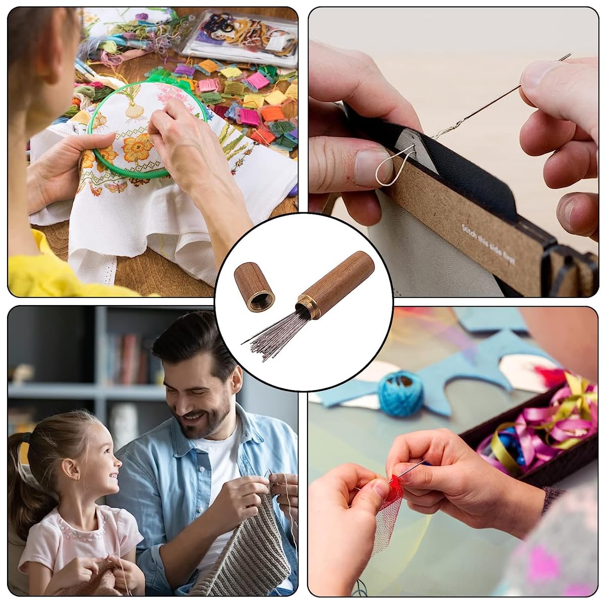 HASTHIP Quilting Needle Set for Quilting Embroidery and Hand Sewing with 30pcs Self Threading Needles featuring Wooden Case | Smooth Nickel Finish