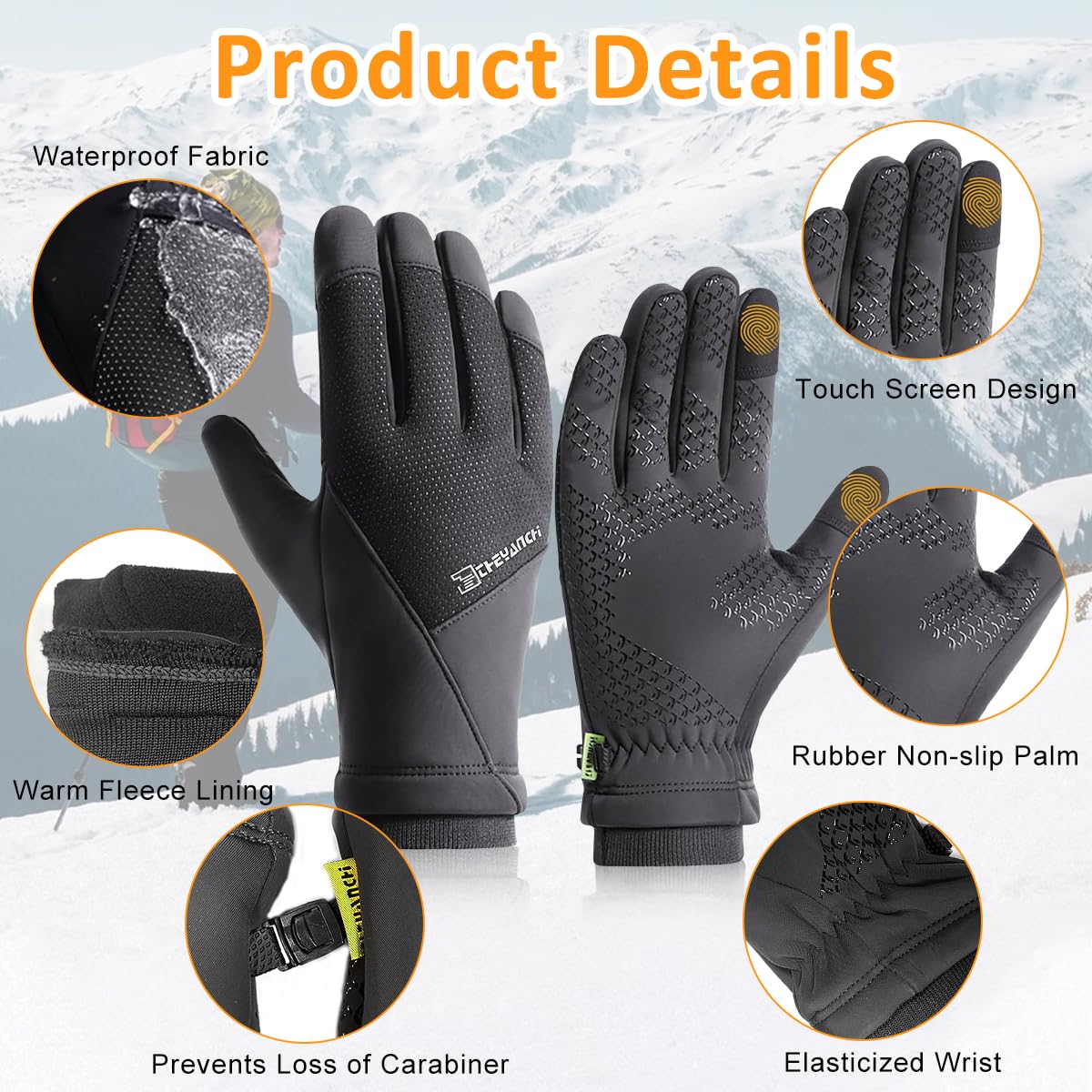 GUSTAVE® Winter Riding Gloves Outdoor Thermal Gloves with Touch Screen Finger Tips Anti-slip Palm Design Winter Outdoor Fashion Hand Gloves for Cycling, Fishing, Running, XL