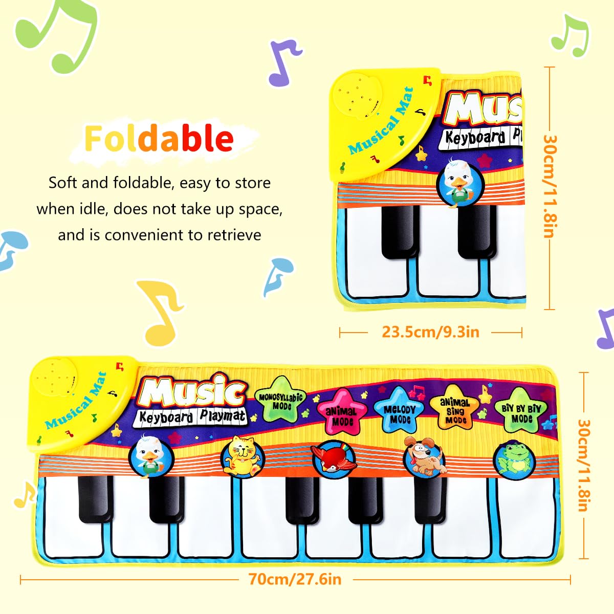 PATPAT Piano Keyboard Musical Mat for Kids with 8 Animal Sounds and 27.56x11.81in Size | Foldable Waterproof Play Mat for Early Learning