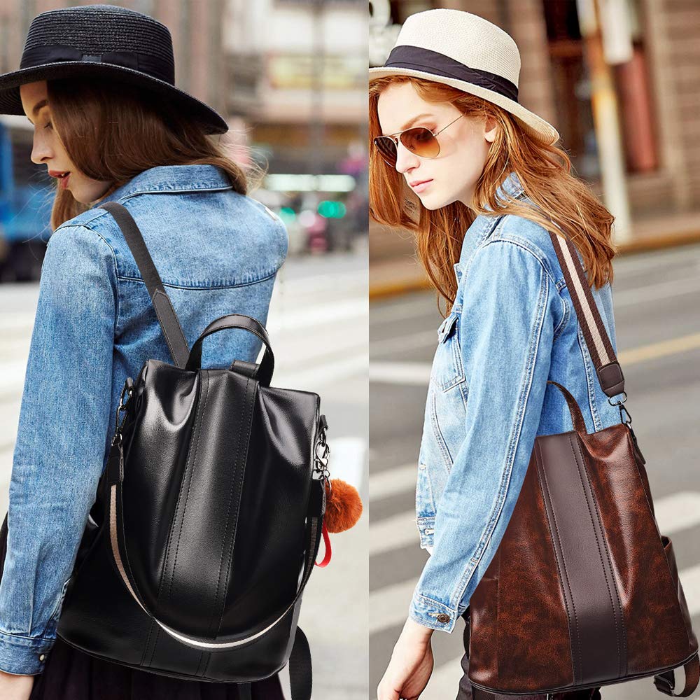 ZIBUYU Shoulder Backpack for Women with Back Zipper Design 13x5.9x13.4 in PU Leather | Coffee Brown