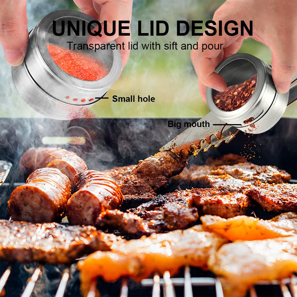 HASTHIP Spice Box for Kitchen with Clear Lid and Dual Shaker Openings | 6Pcs Stainless Steel Set