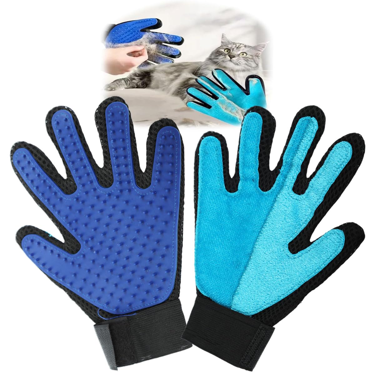 Qpets Cat Grooming Glove for Shedding with Double Sided Soft Bristles & Massage Side | Pet Hair Remover for Cats and Dogs