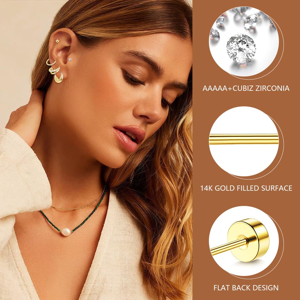 SANNIDHI Earrings Set for Women with Rhinestone Studs and Gold Hearts | 6 Pairs Stainless Steel Hypoallergenic Jewelry