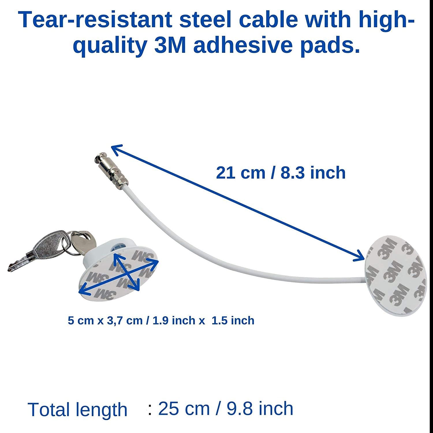 GUSTAVE Safety Door Locks for Cabinets and Fridge with 360° Swivel Steel Cable | White Pack of 1
