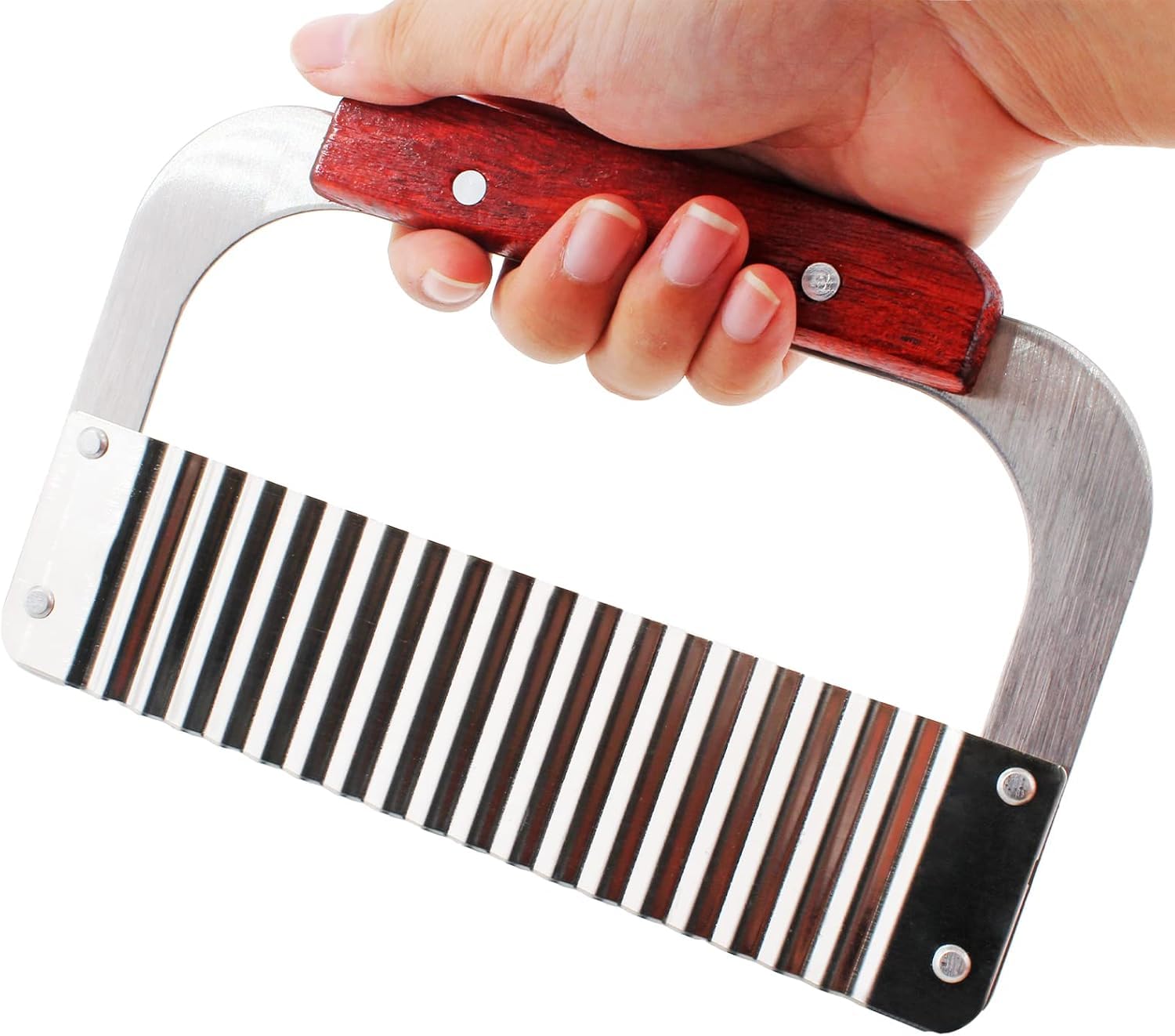 ZIBUYU Potato Crinkle Cutter for Homemade Fries with Corrugated Blade 18.5x12cm | Stainless Steel and Wooden Handle