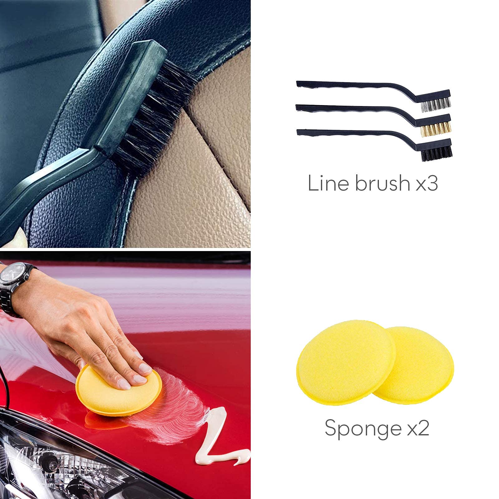 STHIRA® 15 Pcs Car Cleaning Brush Kit with 5 Pcs Different Size Detail Car Brushs,3 Pcs Wire Brushes,2Pcs,Blue Wash Towel,Wax Applicator Pads,1 Wash Glove, Air Vents Cleaning Brush